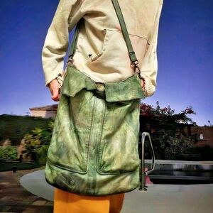 Vintage Green Tie-Dye Leather Bag